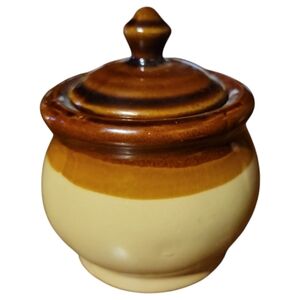 Vtg 70's Stoneware 3 Tone Italian Brown Faenza Ceramic Lidded Sugar Bowl